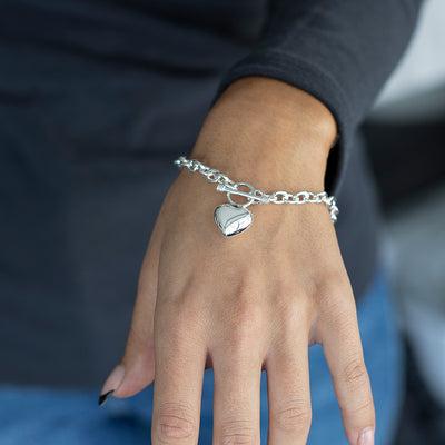 Sterling Silver Puffy Heart Toggle Bracelet