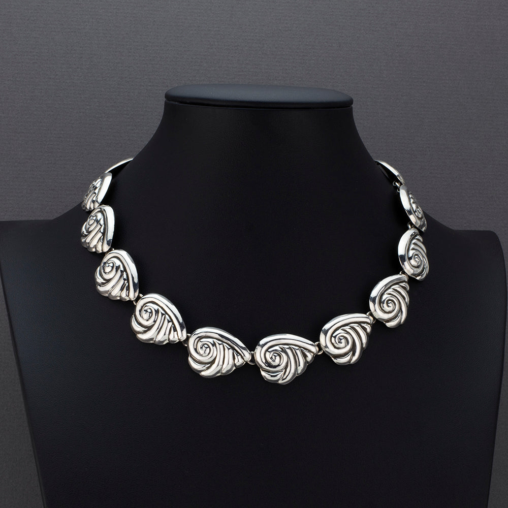 sirena's spirals Taxco silver necklace