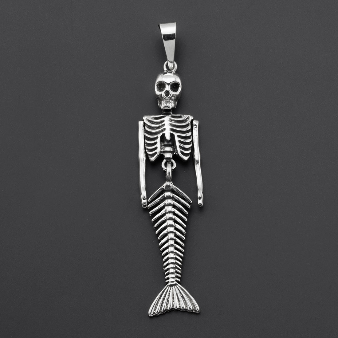 skeleton mermaid Mexican silver pendant