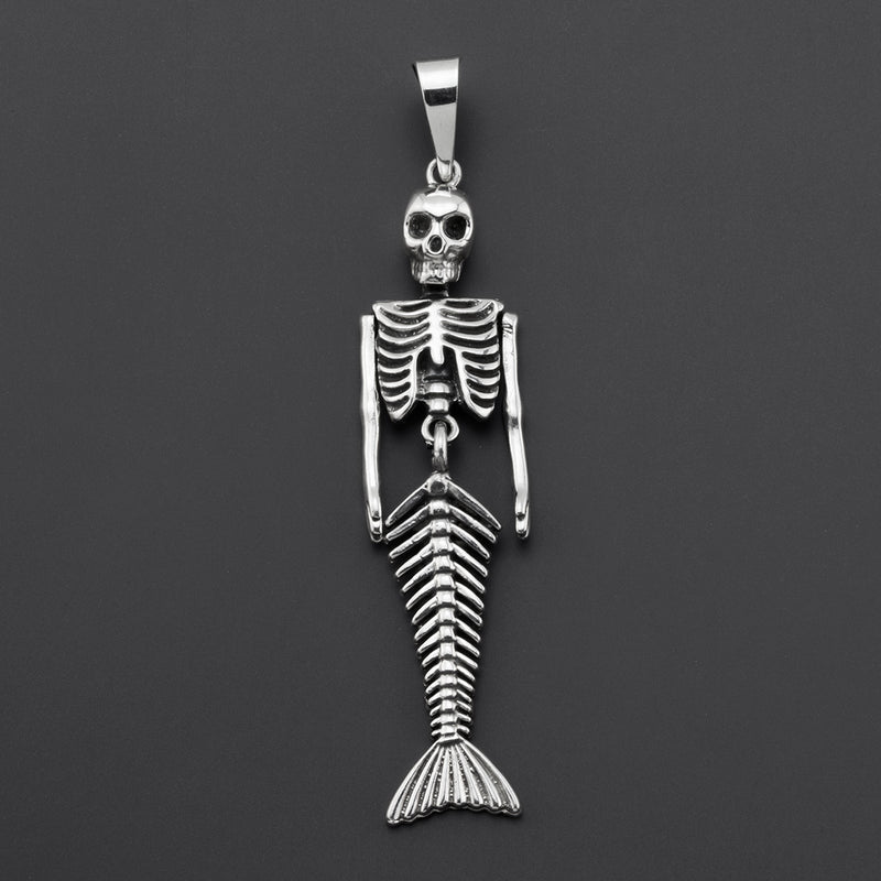 skeleton mermaid Mexican silver pendant