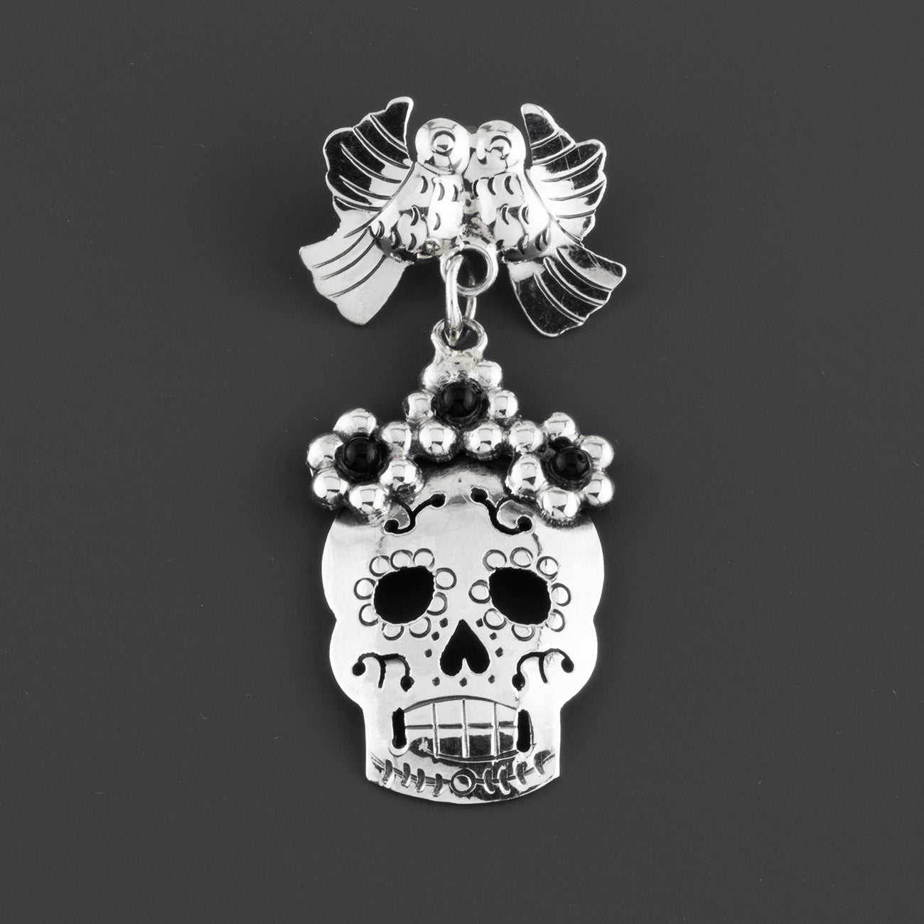 Amor Y Calavera Mexican Silver Pendant