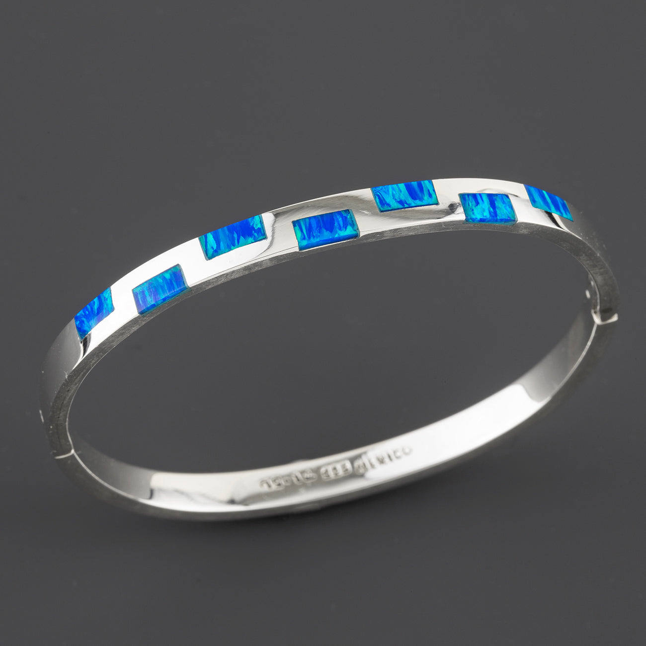 slim blue opal sterling silver bangle bracelet