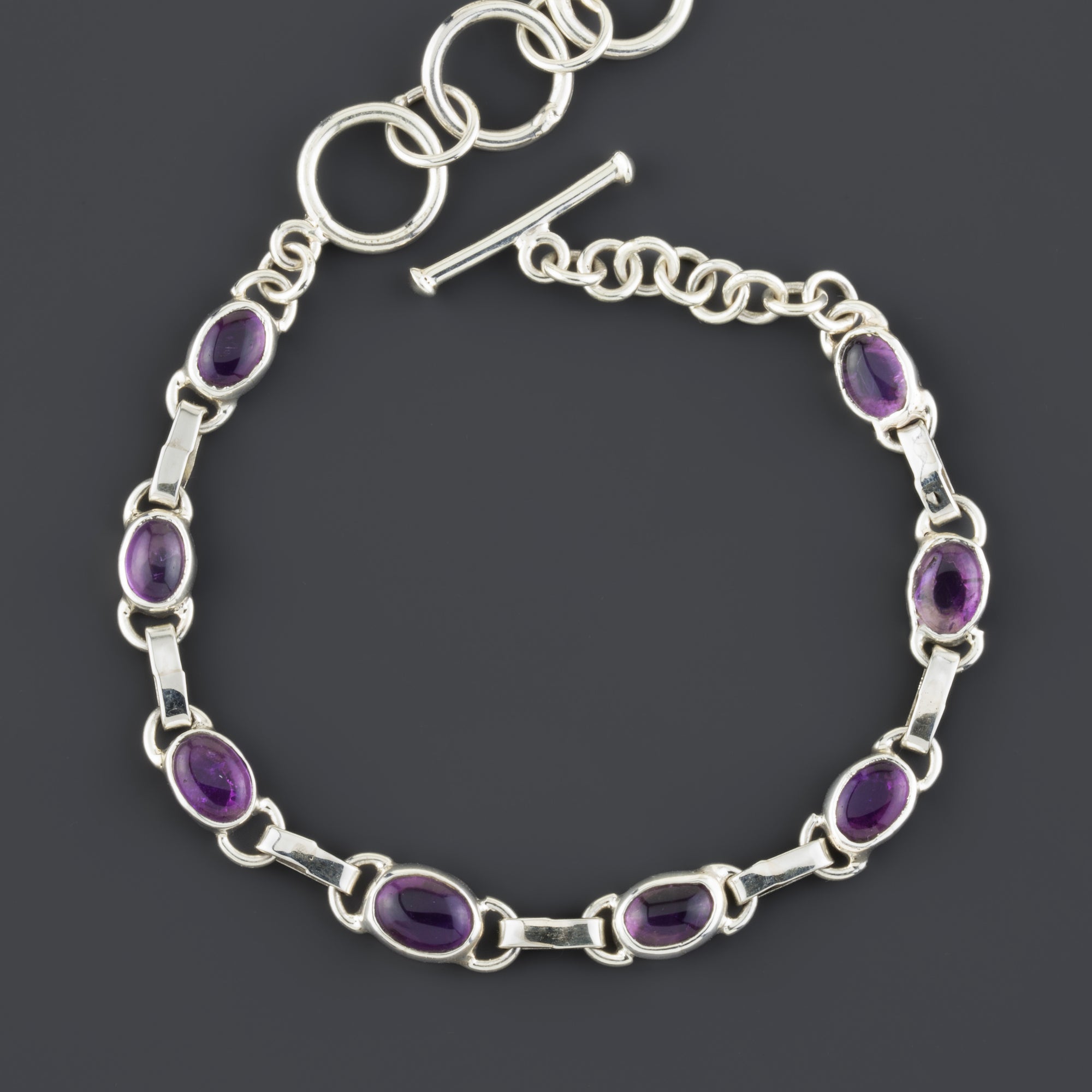 small amethyst link bracelet in sterling silver