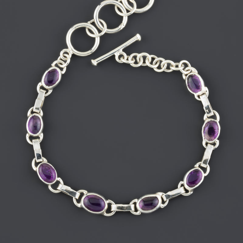 small amethyst link bracelet in sterling silver