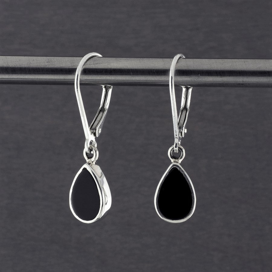 small black onyx stone teardrop earrings