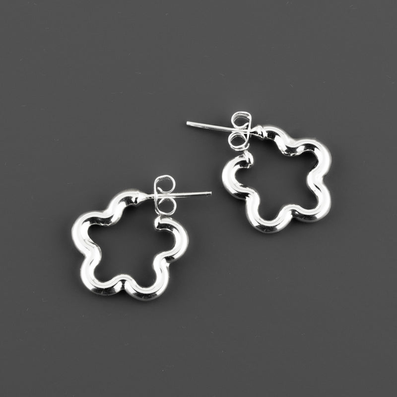 small flower shape sterling silver hoop earrings