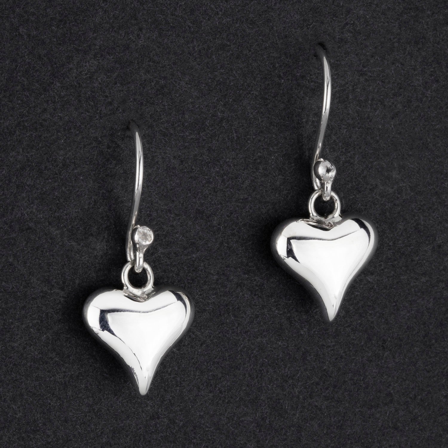 small heart sterling silver drop earrings