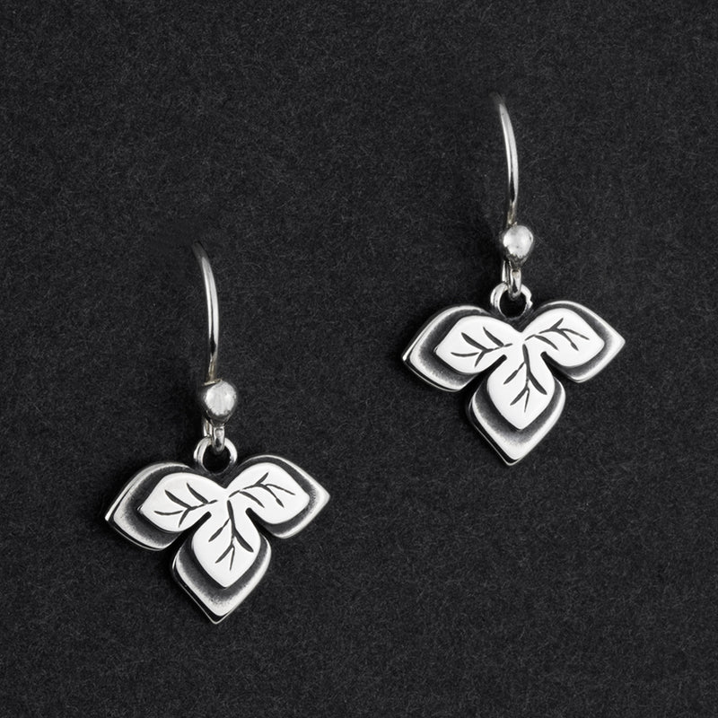 small leaf sterling silver drop earrings