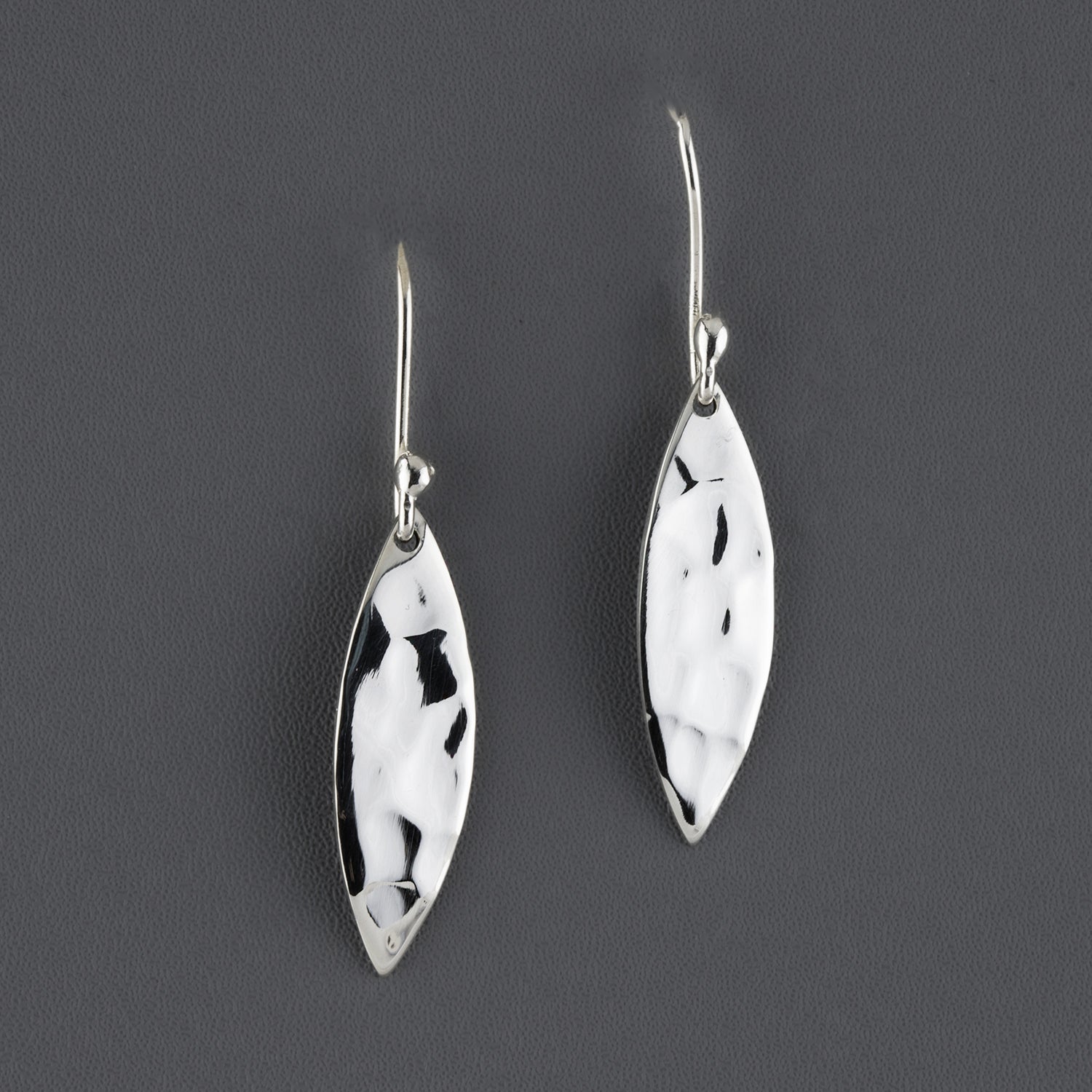 small marquise hammered silver drop earrings