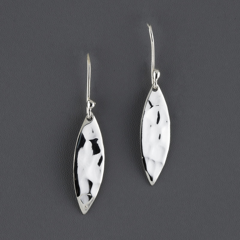 small marquise hammered silver drop earrings