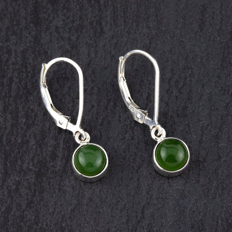 small silver and jade leverback earrings
