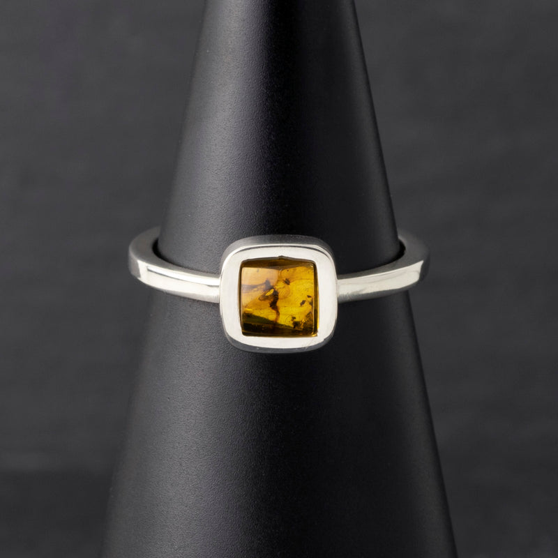 small square amber ring