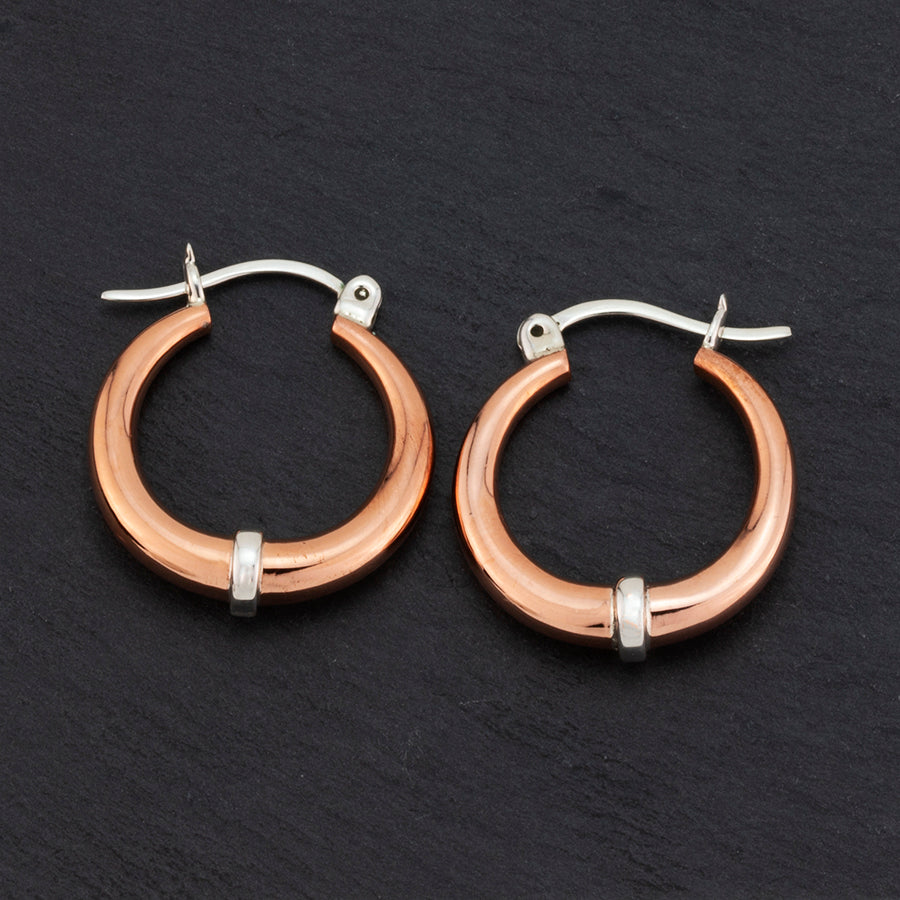 solid copper and silver creole hoop earrings