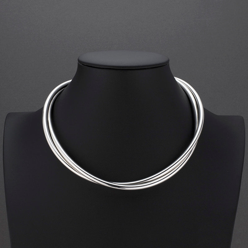 solid sterling silver double tube choker necklace