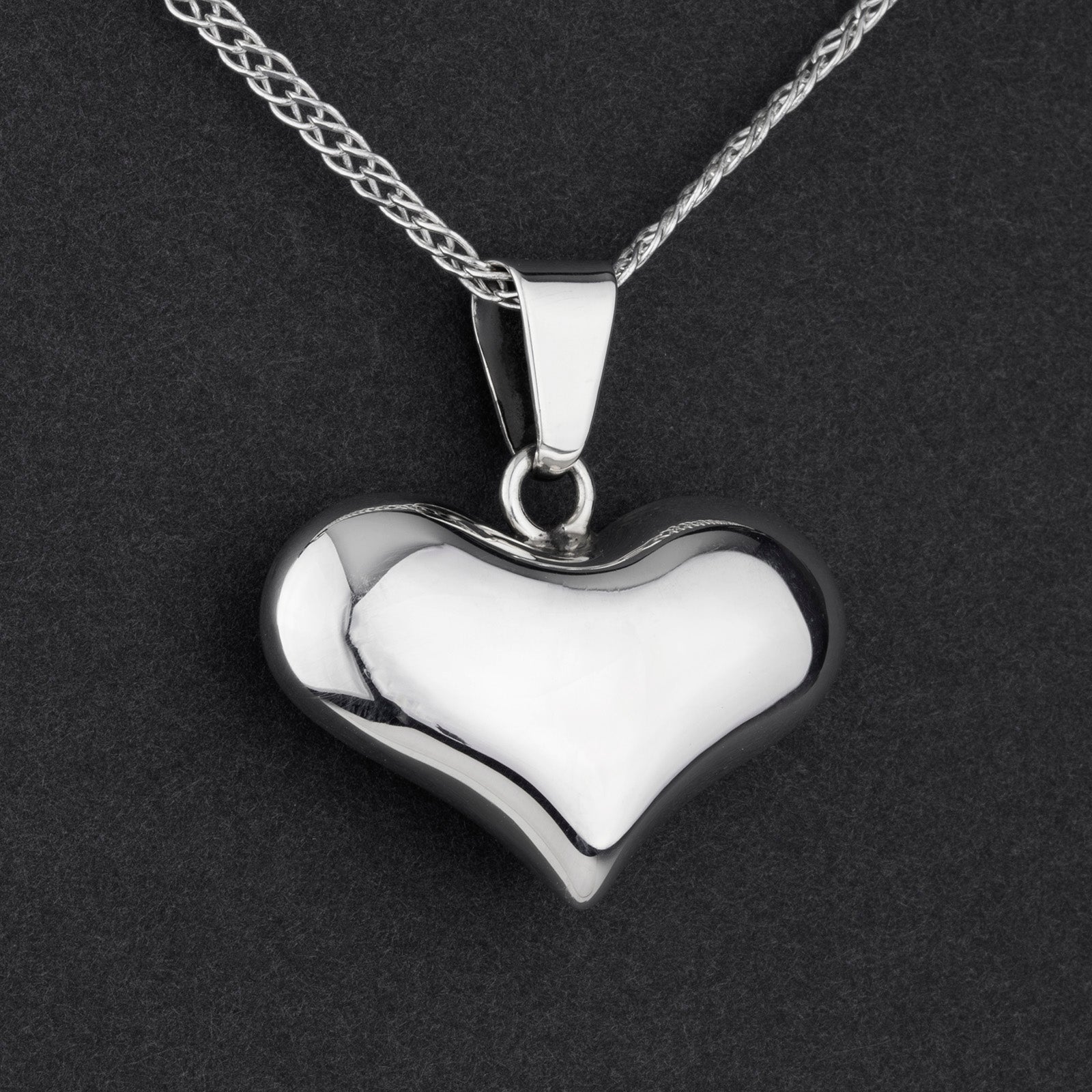 solid sterling silver puffy heart pendant necklace