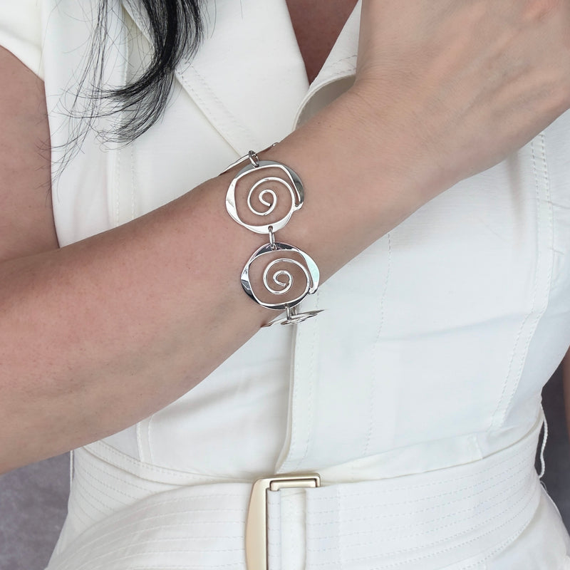 large spiral sterling silver link bracelet