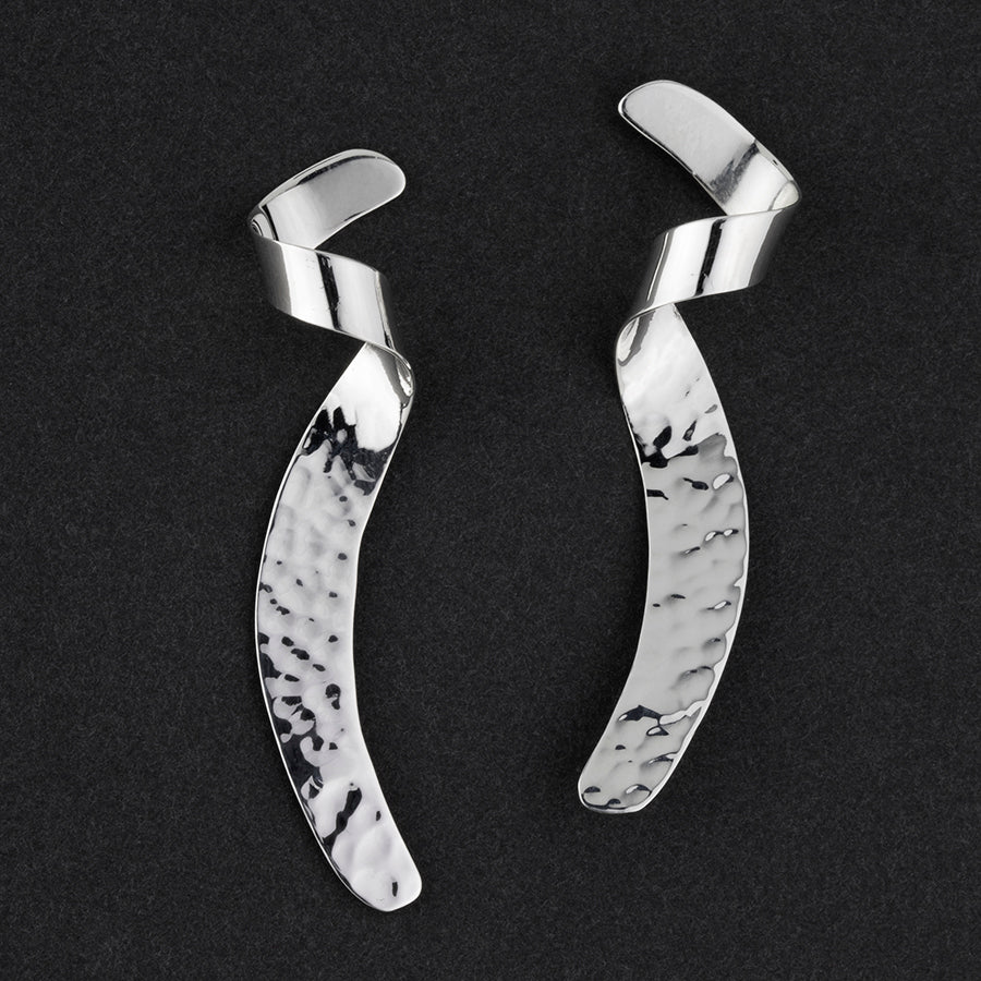spiral cascade hammered silver drop earrings