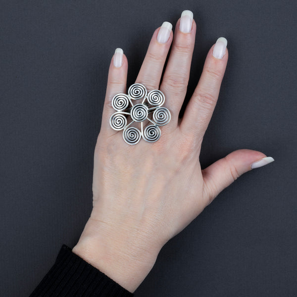 Sterling Silver Swirl Spiral Ring - Reveka Rose