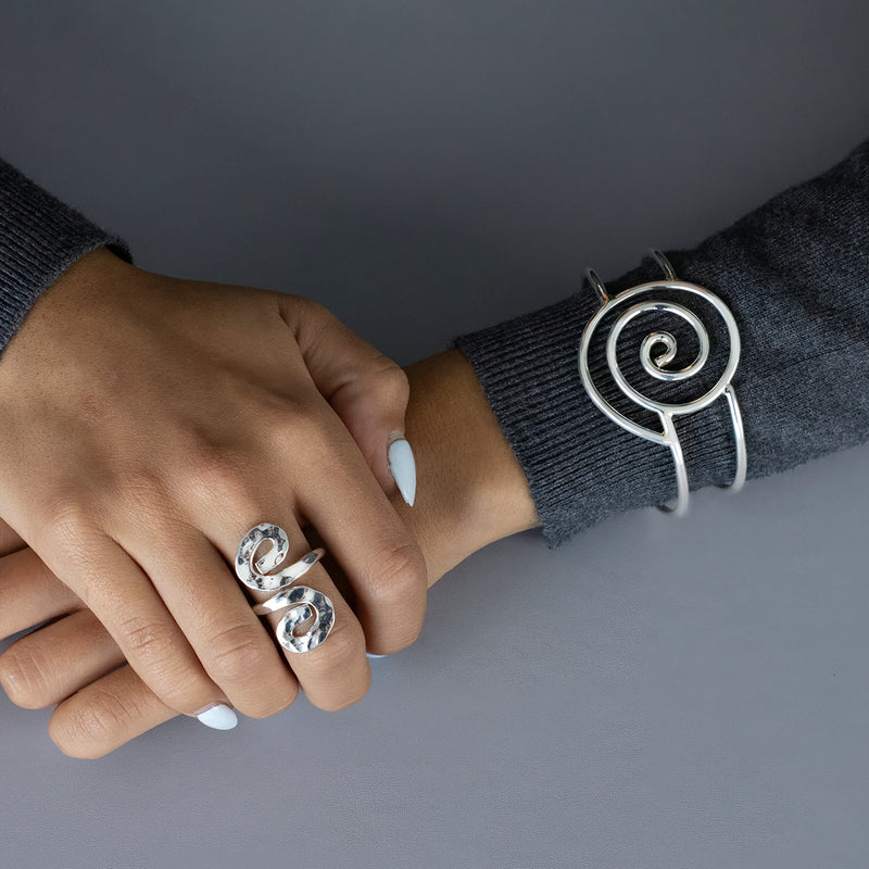 large sterling silver spiral cuff bracelet