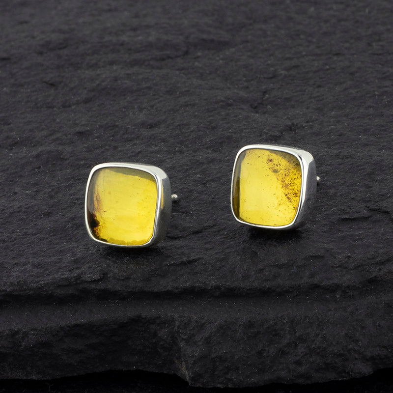 square amber stud earrings