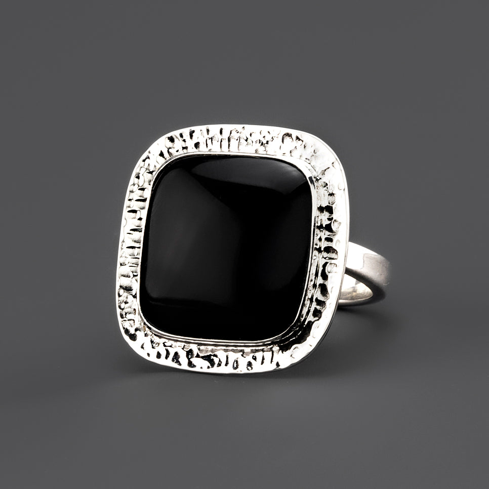 square black obsidian cocktail ring