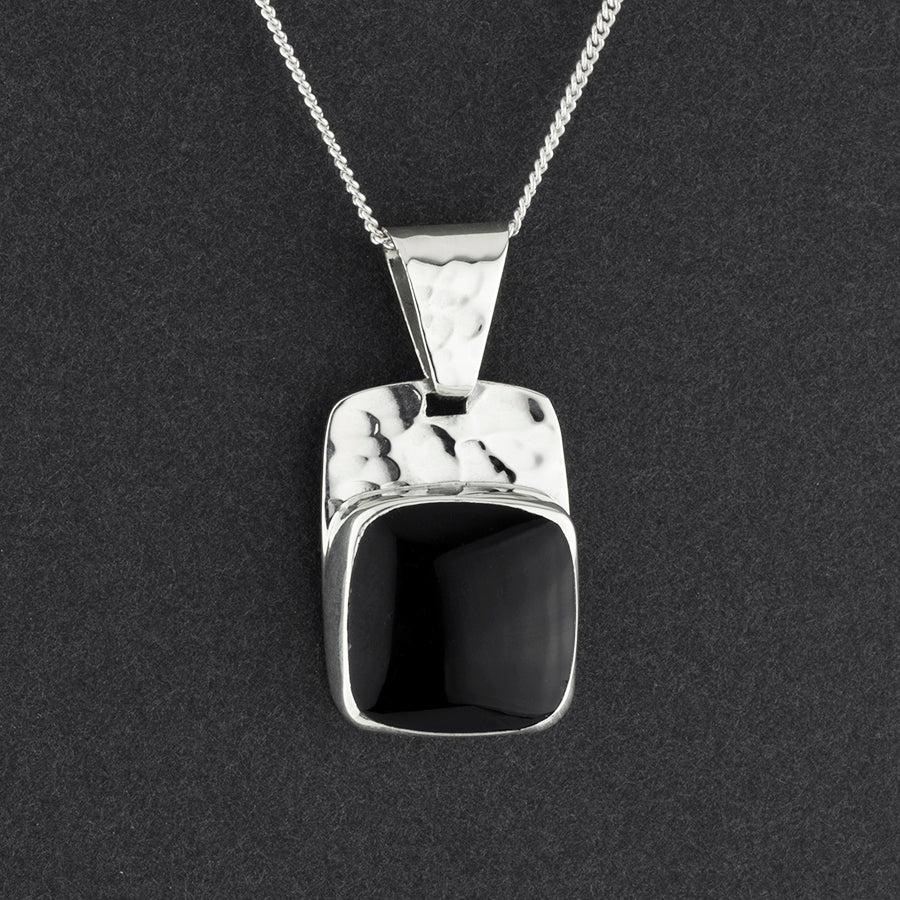 square black obsidian silver pendant necklace