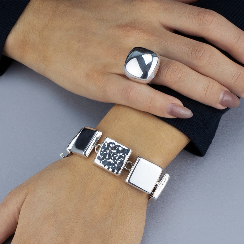 chunky silver square statement ring