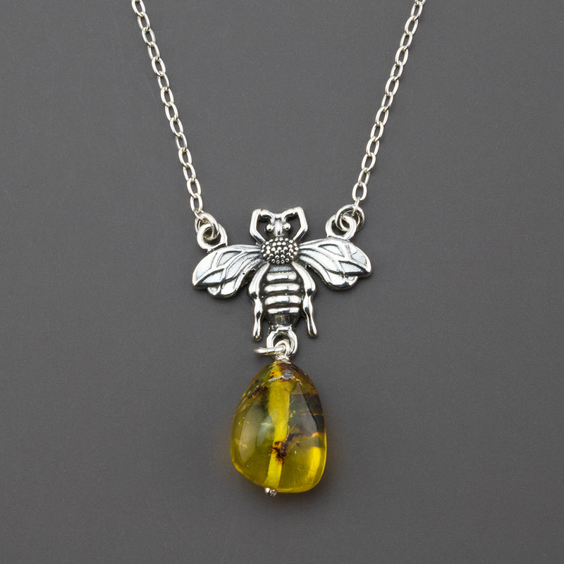 sterling silver amber bee necklace