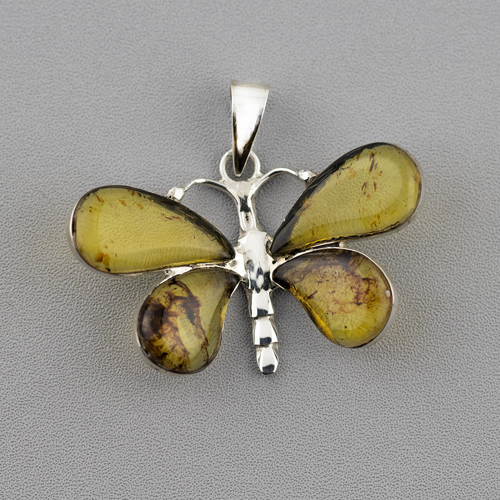 sterling silver amber butterfly pendant