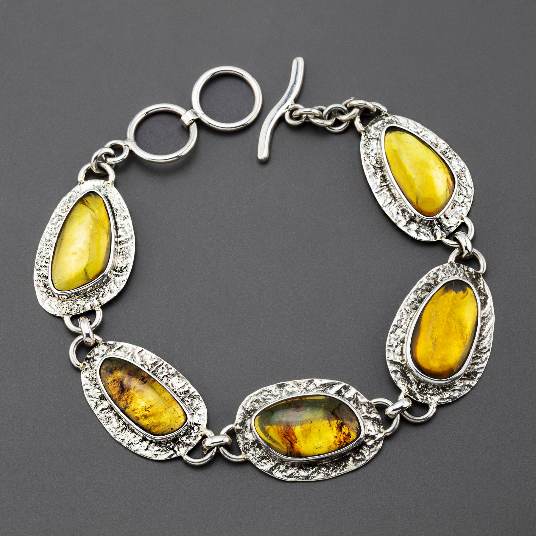 sterling silver amber link bracelet