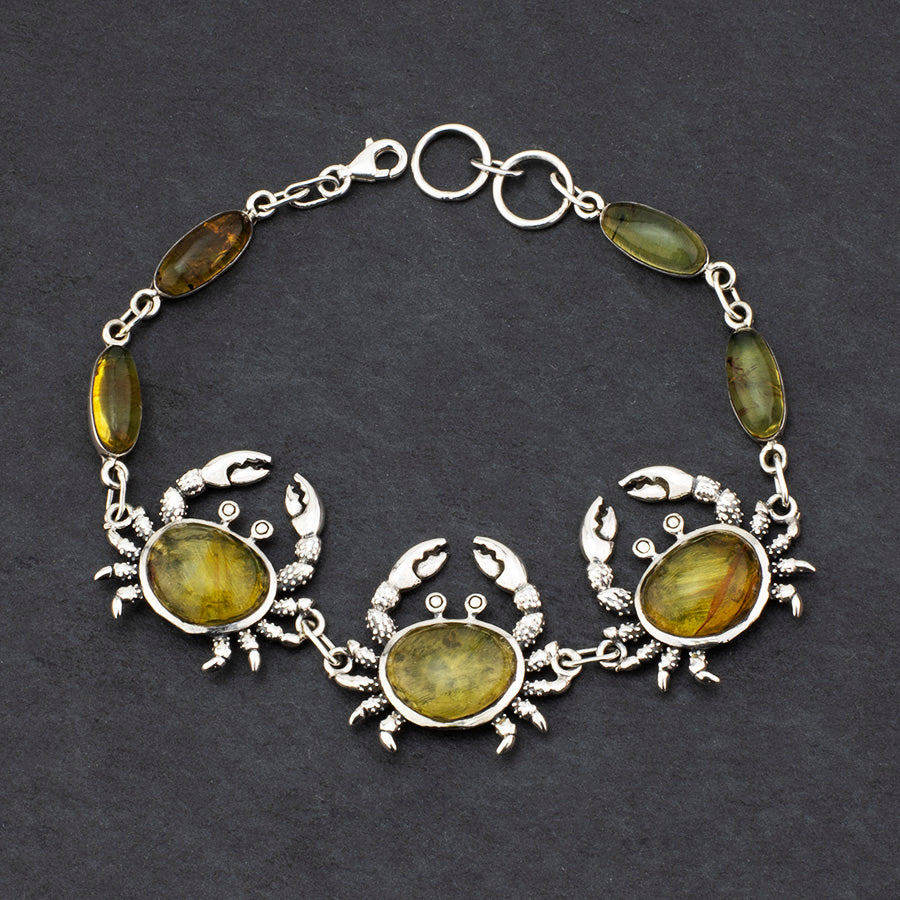 sterling silver and amber crab bracelet
