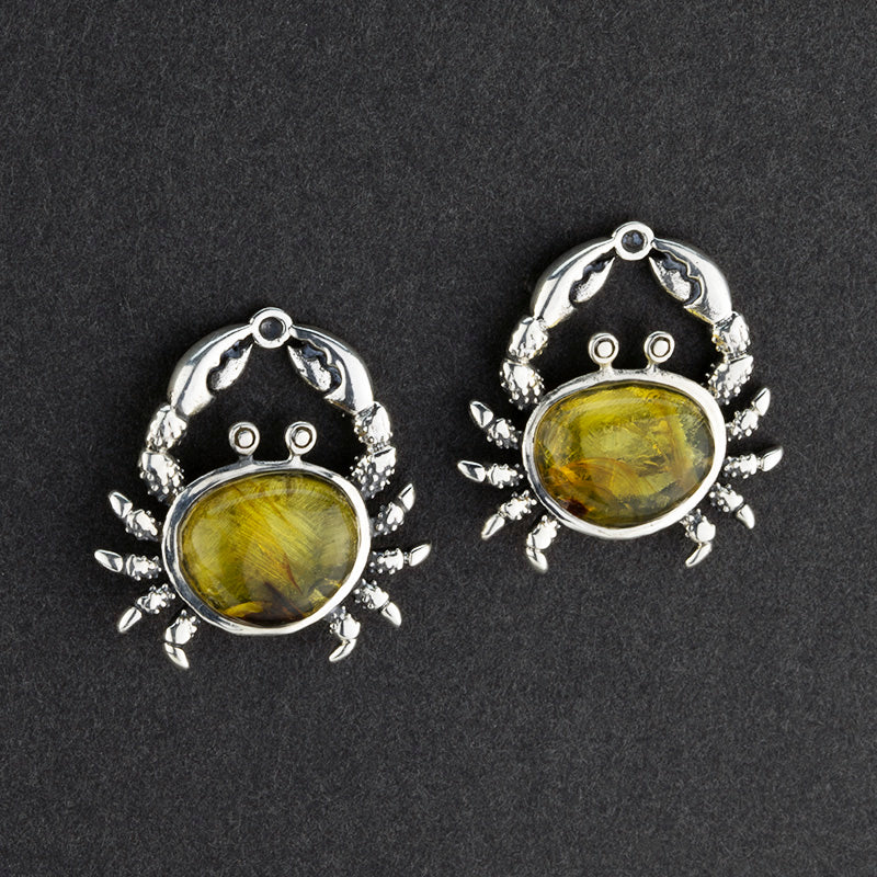 sterling silver and amber crab earrings