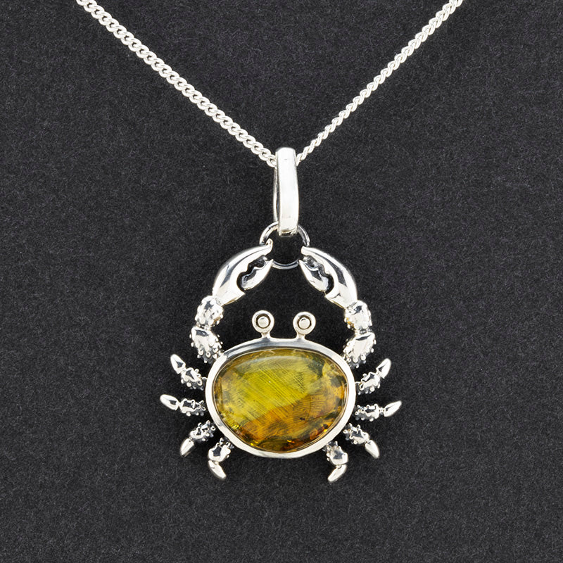 sterling silver and amber crab pendant necklace