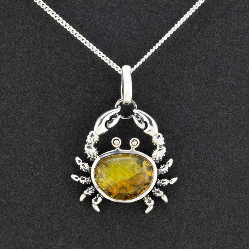 sterling silver and amber crab pendant necklace