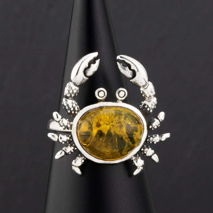 sterling silver and amber crab ring