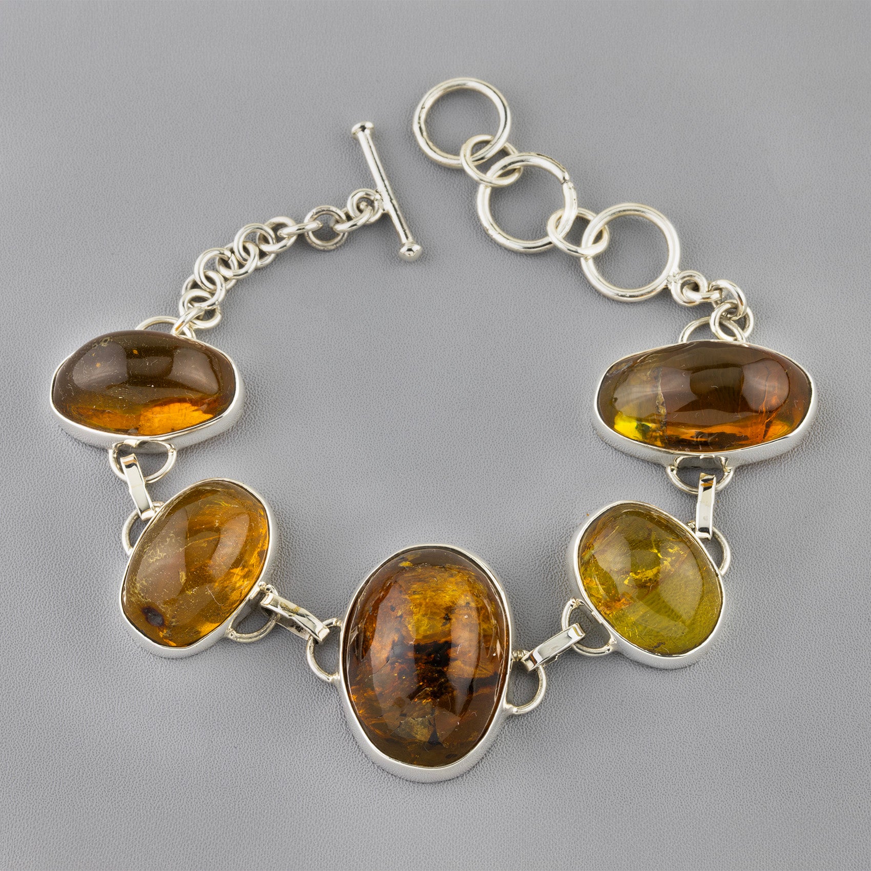 sterling silver and amber link bracelet