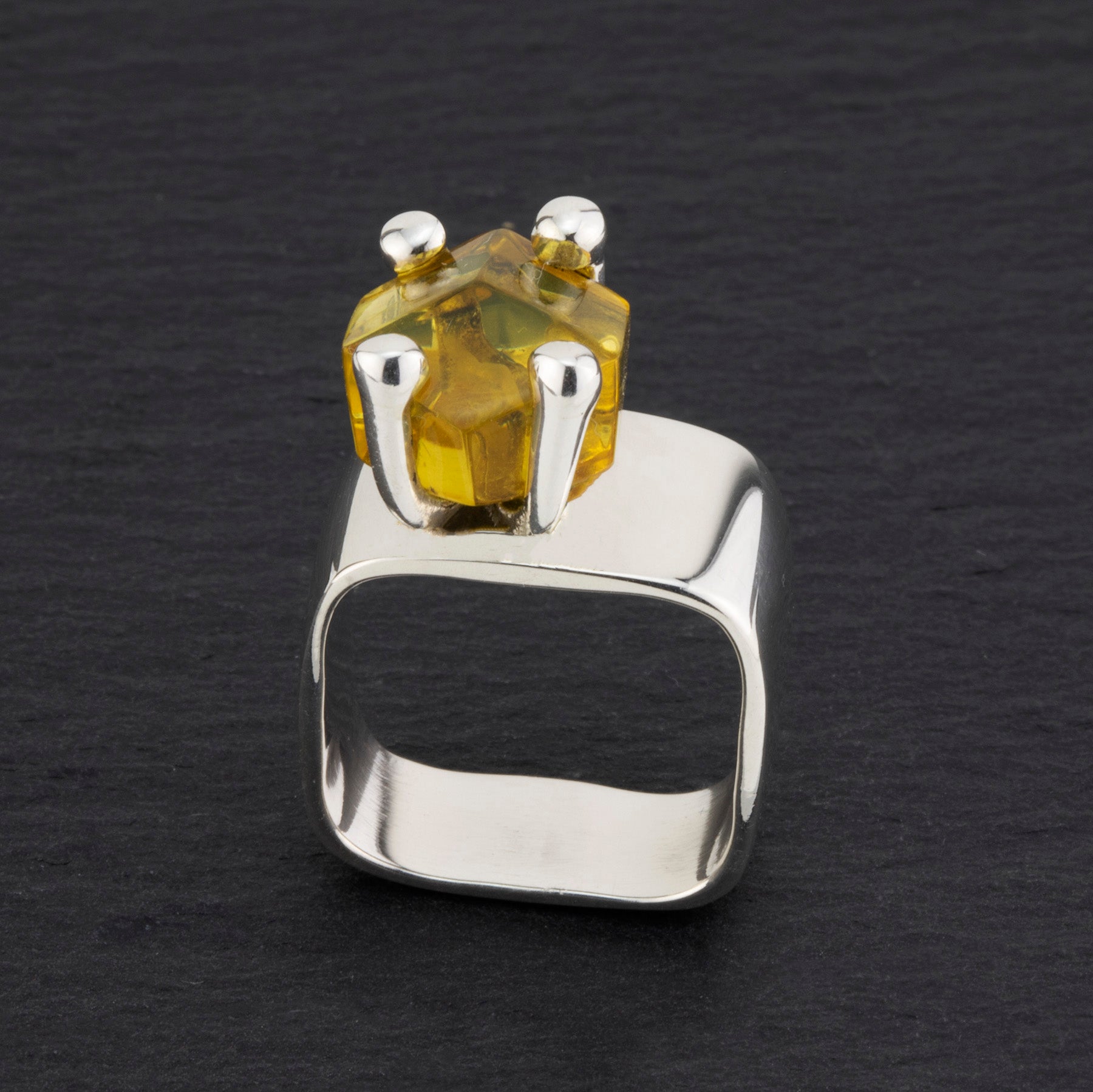 sterling silver and amber prong ring