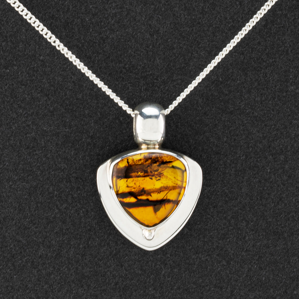 sterling silver and amber trillion pendant