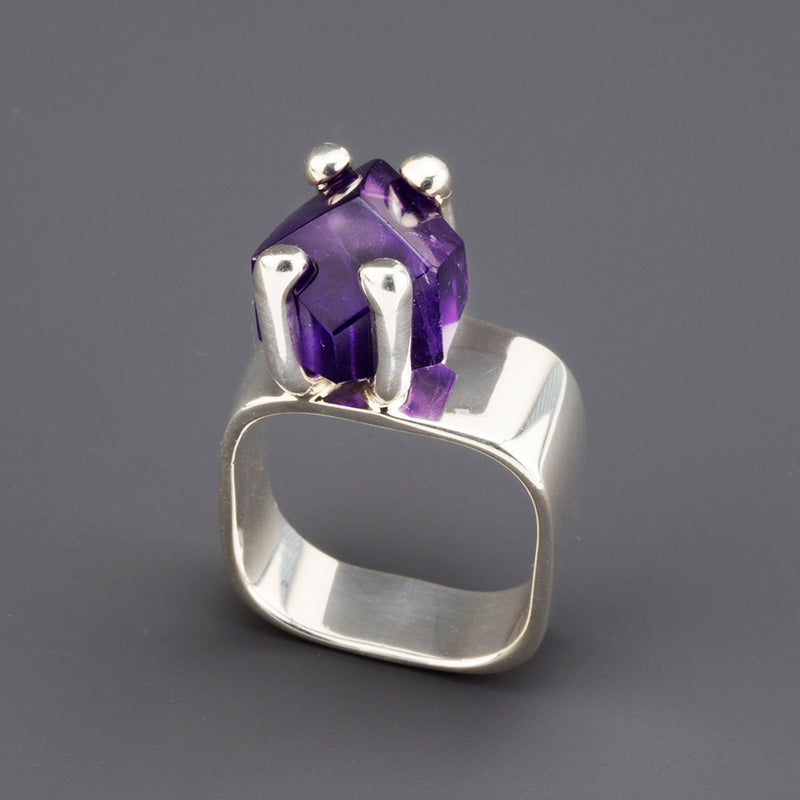 sterling silver and amethyst prong ring