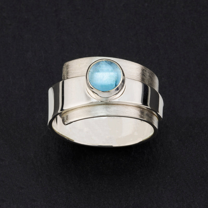 sterling silver and blue topaz wide band ring