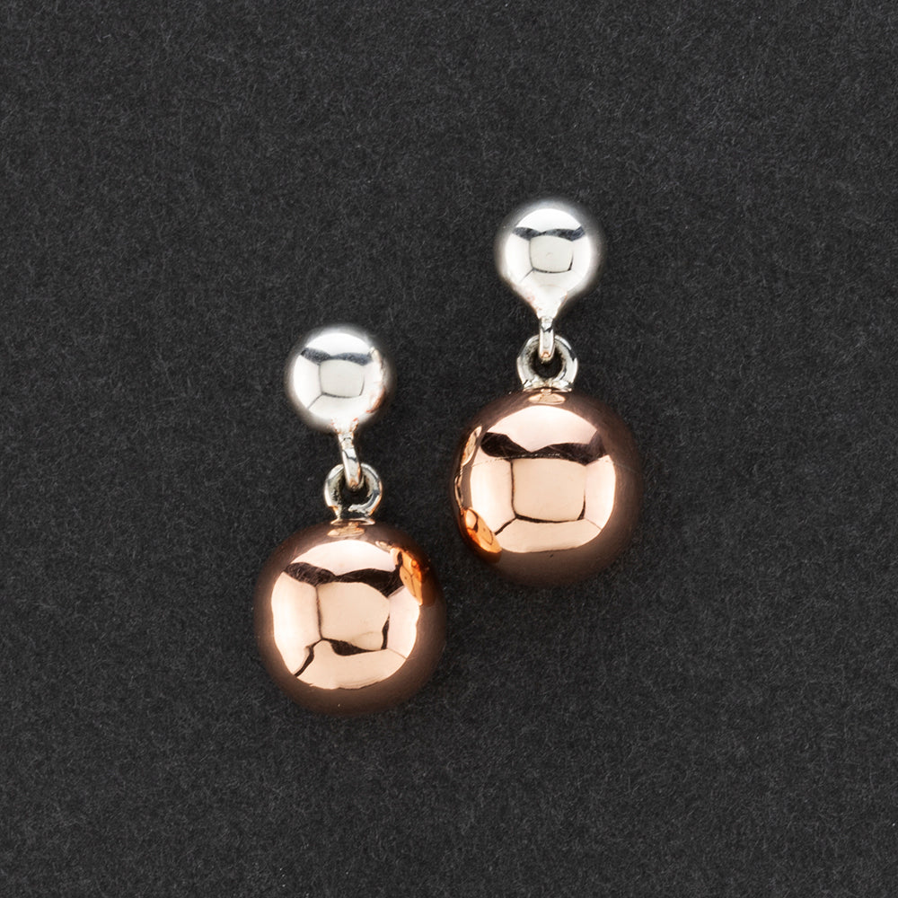 sterling silver and copper ball drop earrings