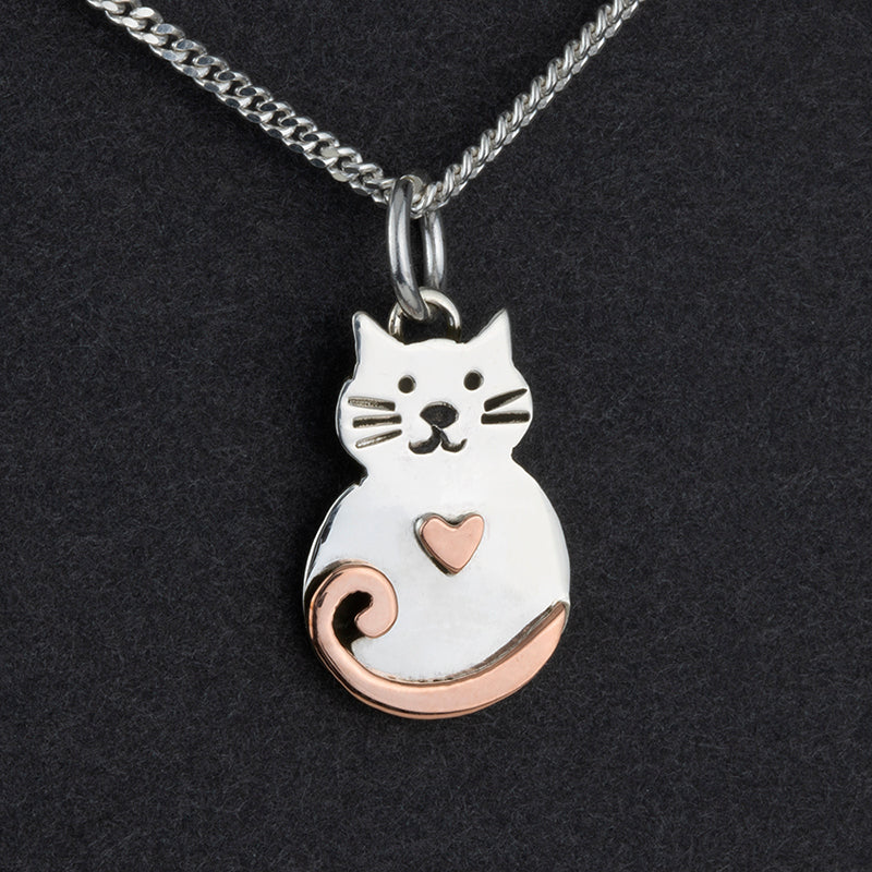 sterling silver and copper cat pendant necklace