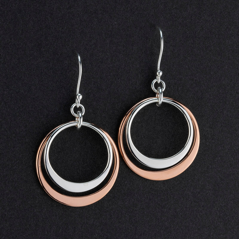 sterling silver and copper circle dangle earrings