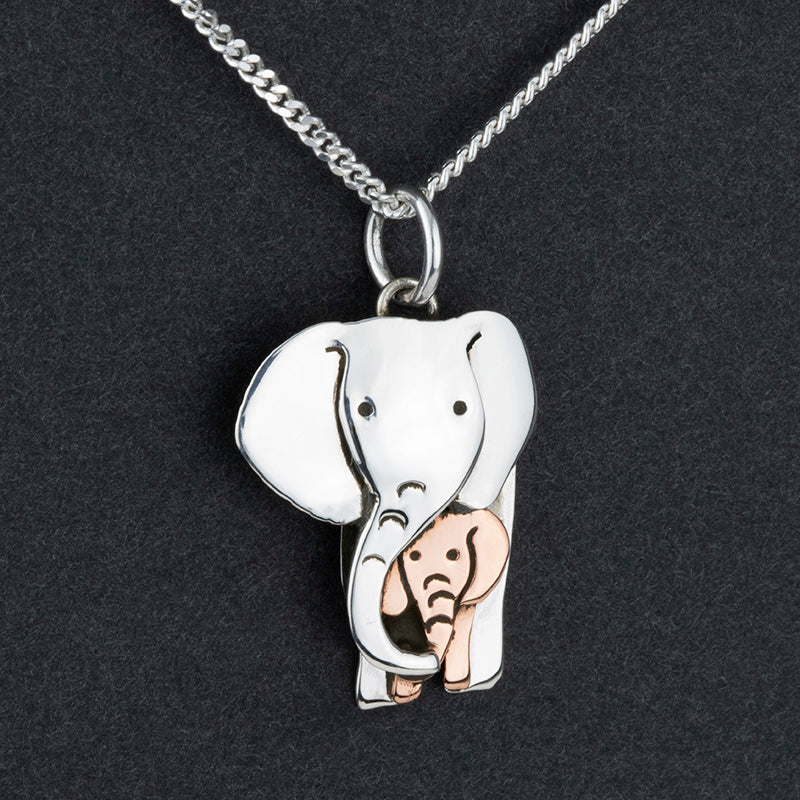 sterling silver and copper elephant necklace