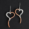 sterling silver and copper heart dangle earrings