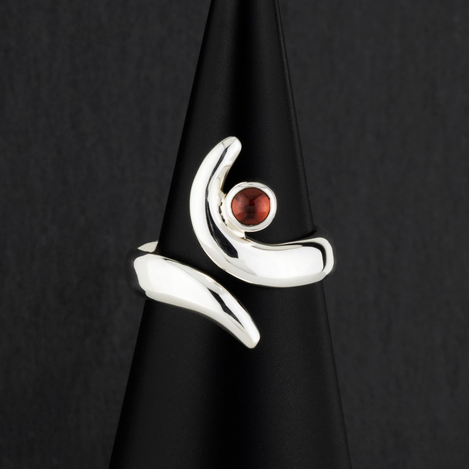 sterling silver and garnet open wrap ring