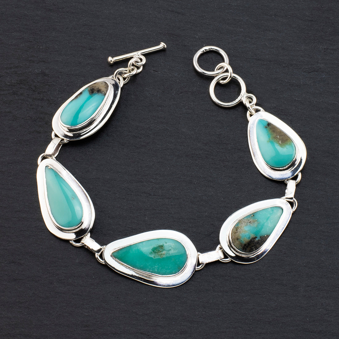 sterling silver and genuine turquoise link bracelet
