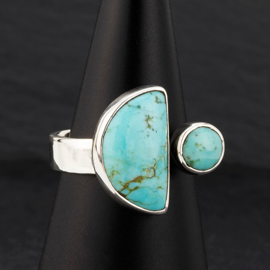 sterling silver and genuine turquoise open moon ring