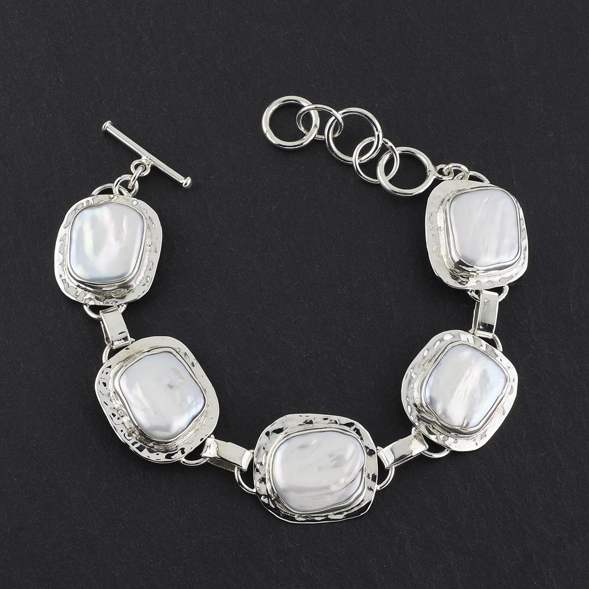 sterling silver and irregular pearl link bracelet