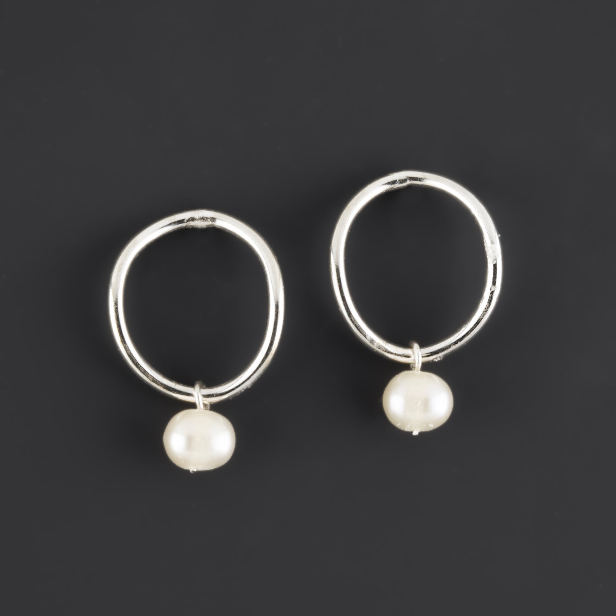 sterling silver and pearl hoop drop earrings